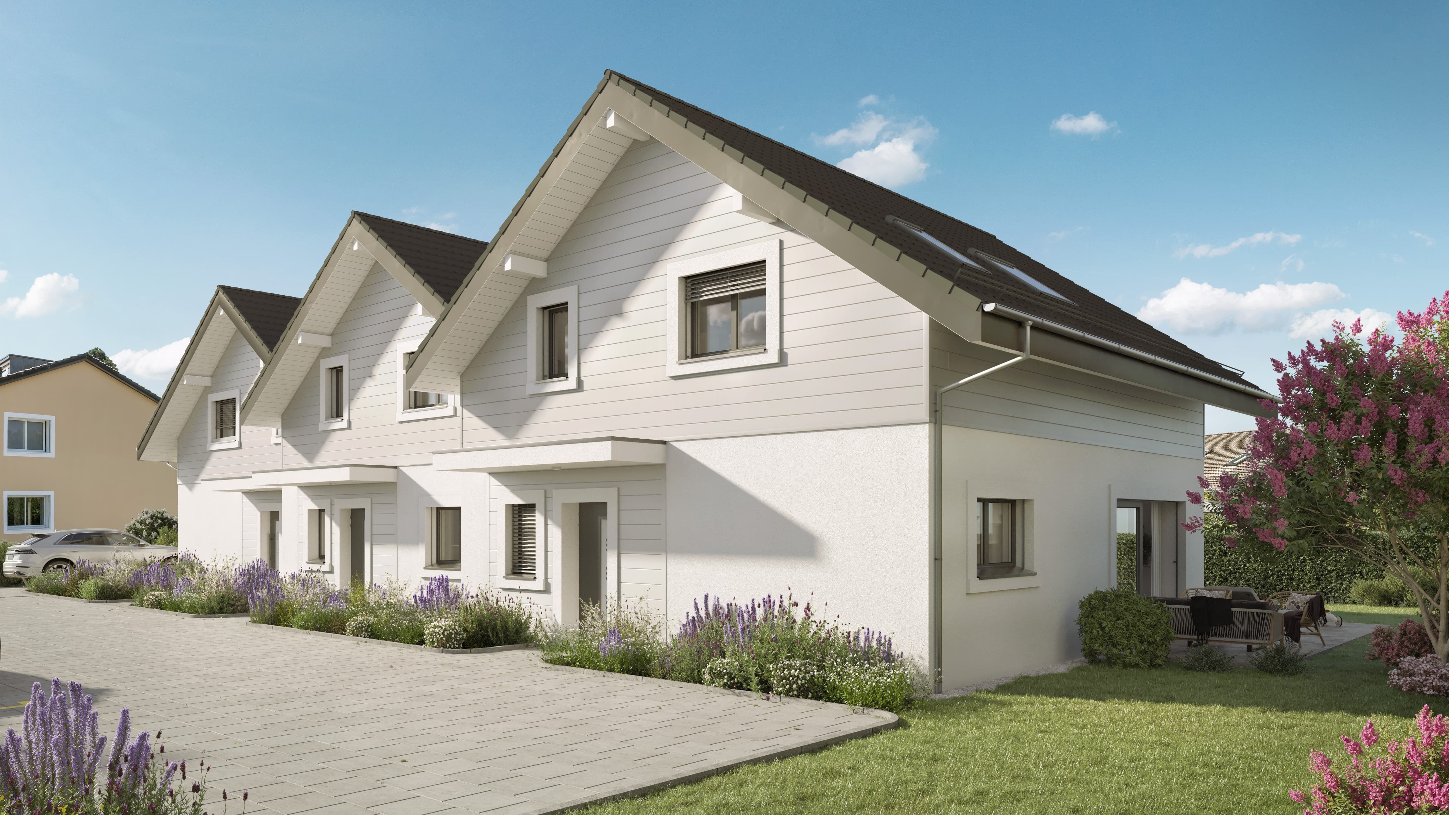 Villas Aurea Lully - vue exterieure du batiment et le parking