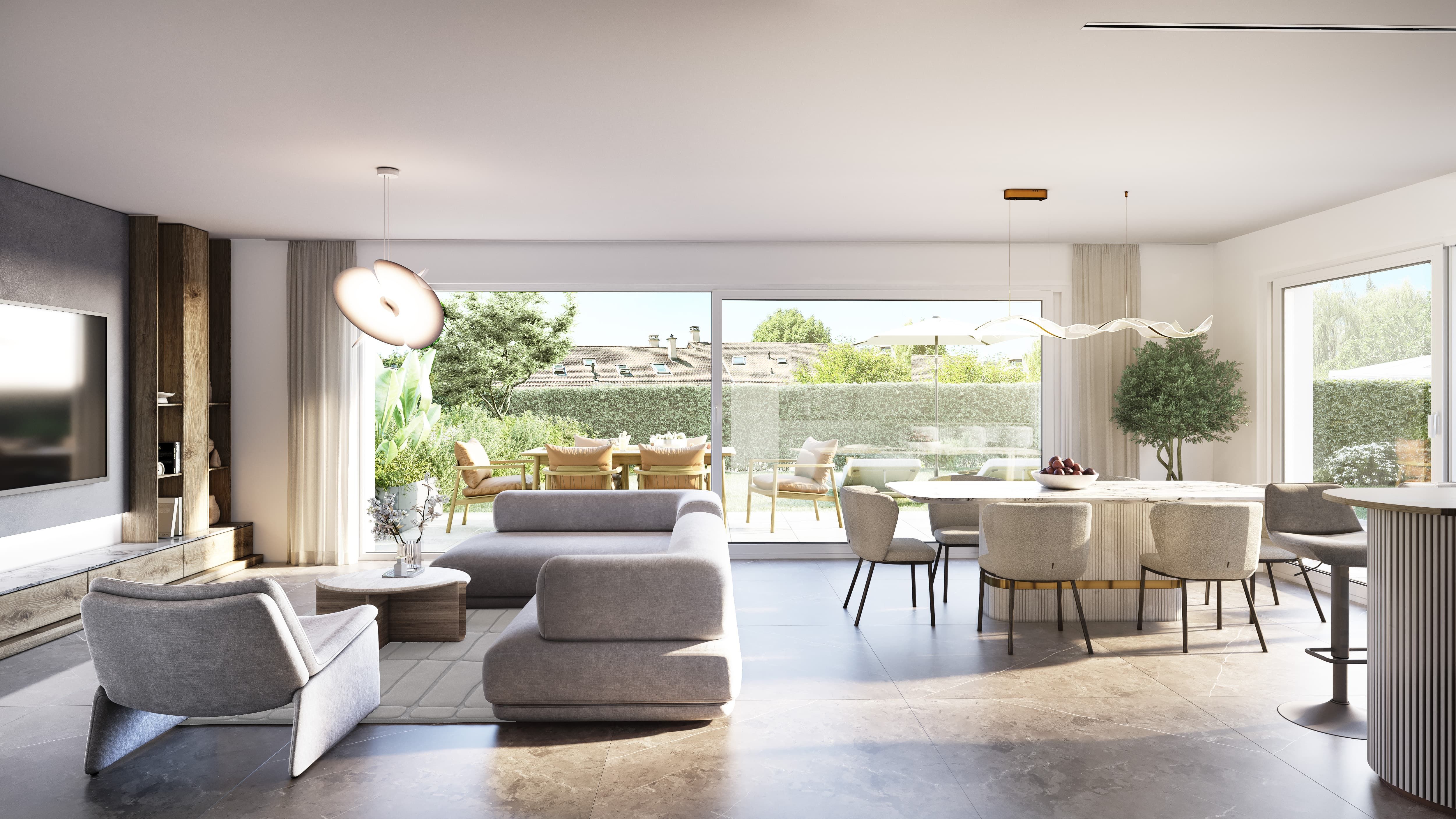 Villas Aurea Lully - intérieur avec finitions de standing, salon moderne