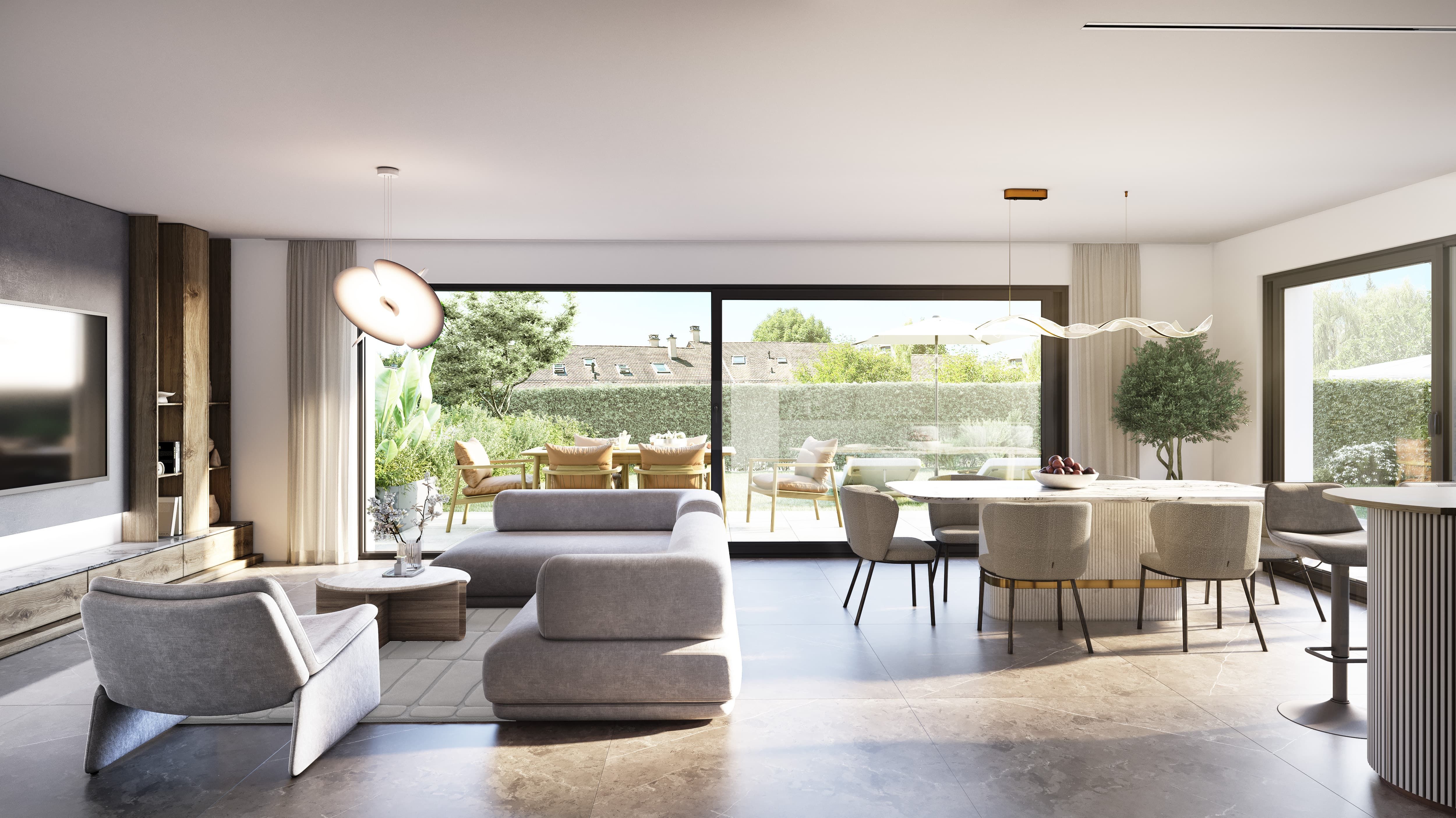 Villas Aurea Lully - intérieur avec finitions de standing, salon moderne